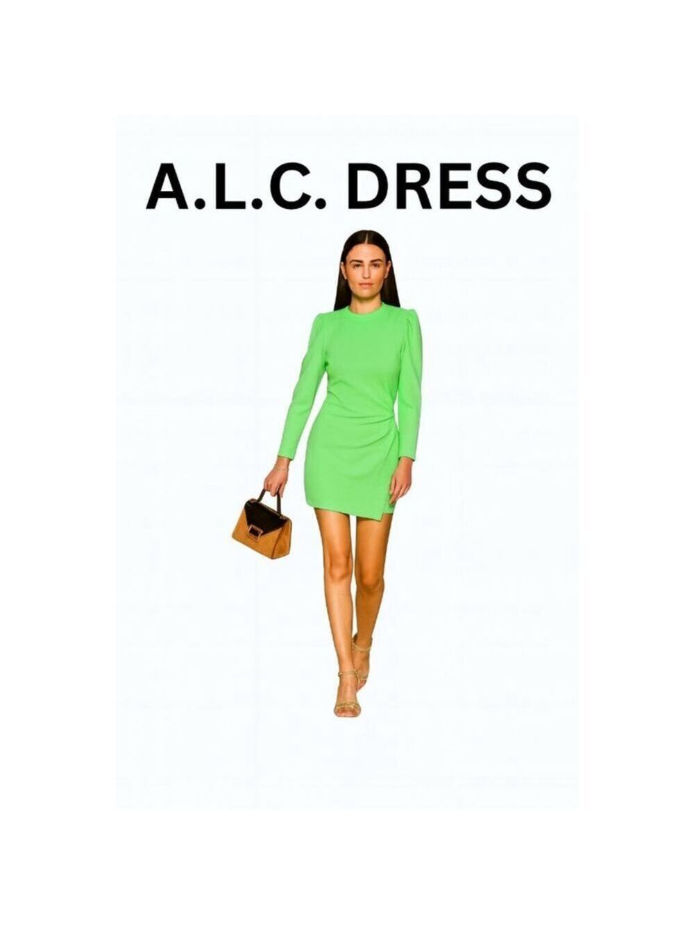 A.L.C. Lime Green Long Sleeve Asymmetrical Mini Dress Sizes 6, & 8 - Picture 3 of 6